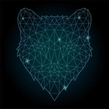 Starry low poly art with shiny linear dog head Stock Illustration