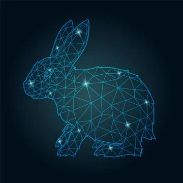 Starry low poly art with stylized rabbit Stock Illustration