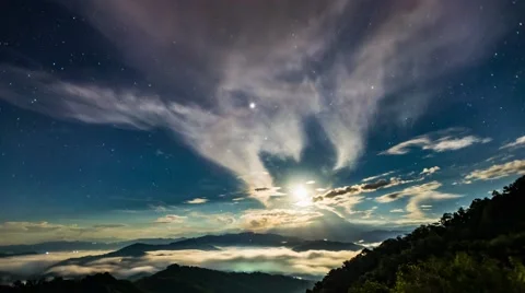 Starry Night and Rising Moon 4K Video stock 51748522