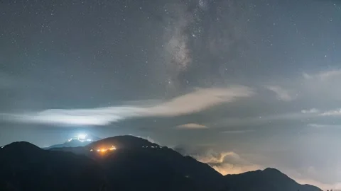 Starry Night and Sea of Clouds from Mountain Peak Milky Way Time-lapse Stock Footage 326703276
