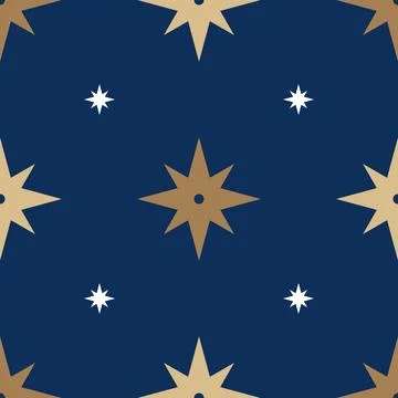 Starry night, beautiful pattern of golden, sun-like stars with central dots. Stock Illustration