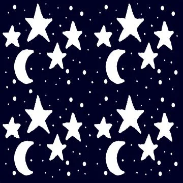 Starry Night Cartoon Seamless Pattern Stock Illustration