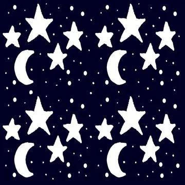 Starry Night Cartoon Seamless Pattern Simple cartoon style starry night mo... Stock Photos