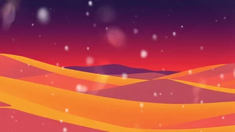 Starry Night Desert Animation: Night Landscape with Snowfall Video stock 306997285