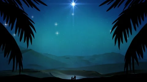 Starry Night Desert Silhouette Animation with Palm Trees Stock Footage 345961920