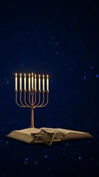 Starry Night Hanukkah Visualization with Menorah and Warm Candle Glow Illustration