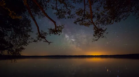 Starry night at the lake Stock Footage 33463125