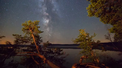 Starry night at the lake Stock Footage 36471970
