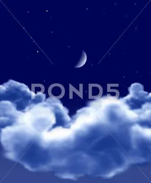 Starry night, moon and clouds - illustration Stock Illustration