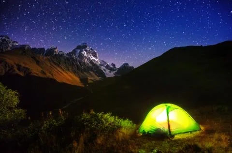 Starry night in mountain Stock Photos