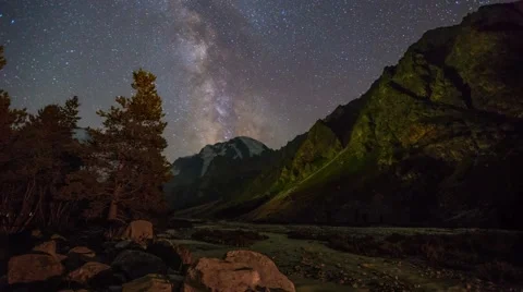 Starry night in mountains (timelapse) Stock Footage 42741643