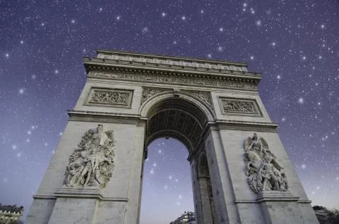 Starry Night over Arc de Triomphe in Paris Fotos Stock