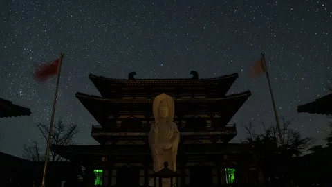 Starry Night Over Chinese Ancient Architecture Time-lapse Stock Footage 326670696