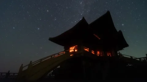 Starry Night Over Chinese Ancient Architecture Time-lapse Stock Footage 326670821