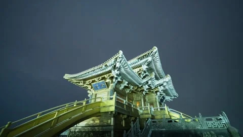 Starry Night Over Chinese Ancient Architecture Time-lapse Stock Footage 326670978