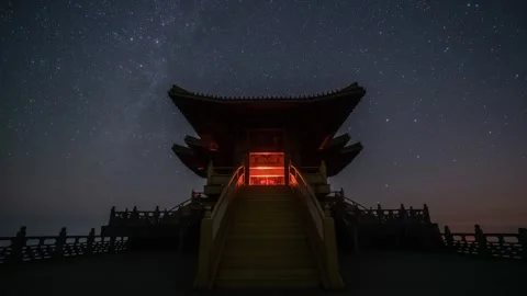 Starry Night Over Chinese Ancient Architecture Time-lapse Stock Footage 326671028