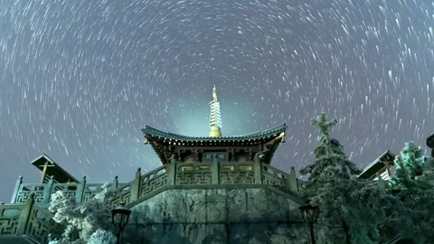 Starry Night Over Chinese Ancient Architecture Time-lapse Stock Footage 326671284