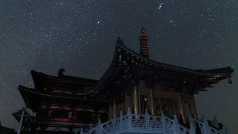 Starry Night Over Chinese Ancient Architecture Time-lapse Stock Footage 326671503