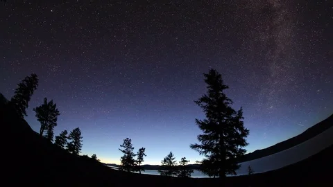 Starry Night over the clouds over the lake Khoton Nuur, Mongolia.  Stock Footage 77255370