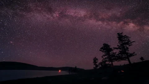 Starry Night over the clouds over the lake Khoton Nuur, Mongolia. Full HD Stock Footage 95413655