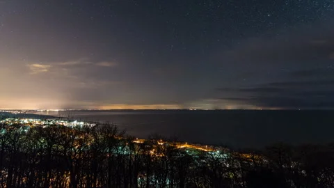 Starry Night Over Molle Coastal Town, Sweden Timelapse Stock Footage 344088164