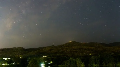 Starry night over the mountain and lake Stock Footage 81315858