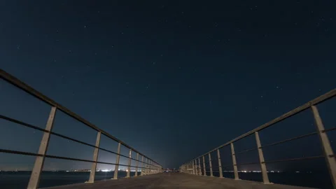 Starry Night Over Waterfront Pier in Helsingborg, Sweden Stock Footage 341531123