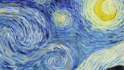 The Starry Night painting Dutch Post-Impressionist Vincent van Gogh Loop 3D 4K Stock Footage 174693840