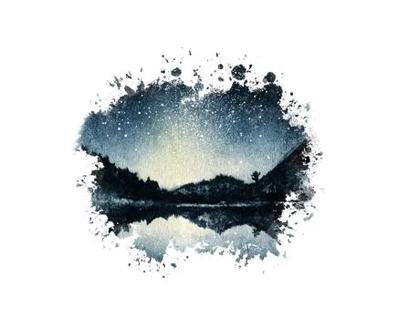 Starry Night Reflections a captivating composition that evokes deep emotions and Stock Illustration