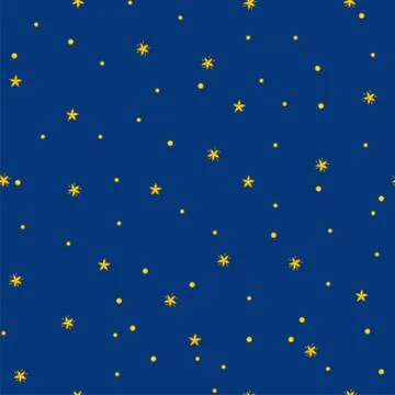 Starry night seamless pattern. Vector illustration in cute cartoon style Stock Illustration