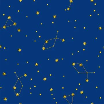 Starry night seamless pattern. Vector illustration in cute cartoon style Stock Illustration
