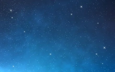 Starry night sky. Glowing stars on deep blue space background. Bright magic Stock Illustration