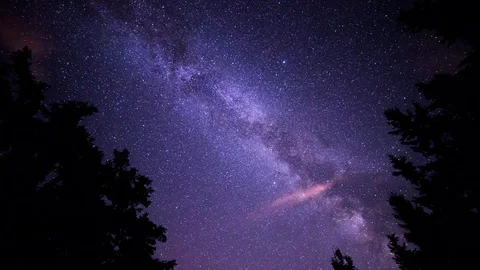Starry night sky with meteor shower Milky Way moving in time lapse Stock Footage 79660663