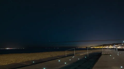 Starry Night Sky over Helsingborg Beach Promenade in Sweden Stock Footage 341858868