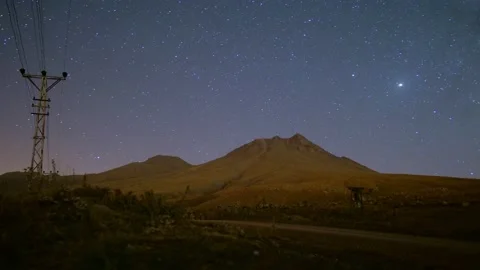 Starry night sky time lapse in Turkey in Cappadocia region, mount Hasan volcano Stock Footage 140729188