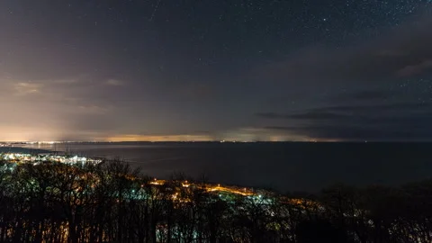 Starry Night Sky Timelapse over Molle Sweden Coast Stock Footage 341801486
