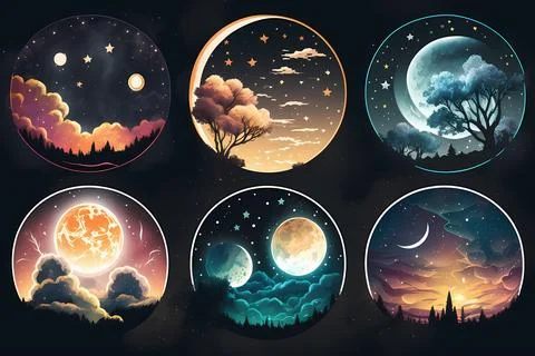 Starry night sticker pack Stock Illustration