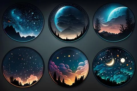 Starry night sticker pack Stock Illustration