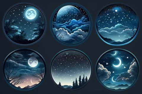 Starry night sticker pack Stock Illustration