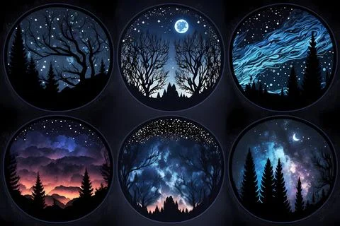 Starry night sticker pack Stock Illustration