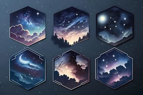Starry night sticker pack Stock Illustration