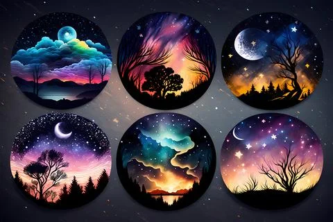 Starry night sticker pack Stock Illustration