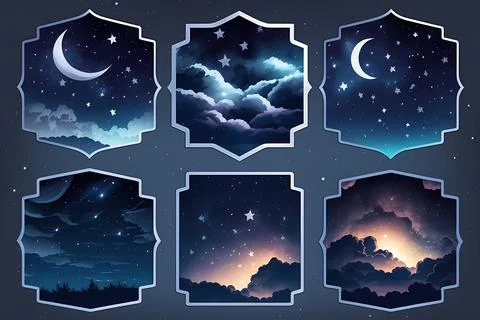 Starry night sticker pack Stock Illustration