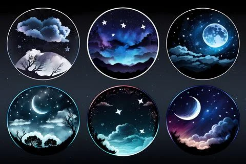 Starry night sticker pack Stock Illustration