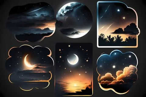 Starry night sticker pack Stock Illustration