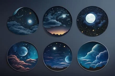 Starry night sticker pack Stock Illustration