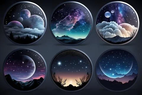 Starry night sticker pack Stock Illustration
