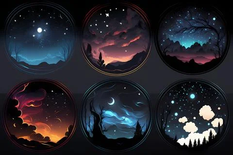 Starry night sticker pack Stock Illustration