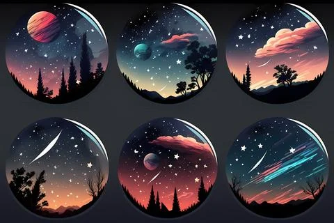 Starry Night Sticker Set Stock Illustration