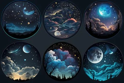 Starry Night Sticker Set Stock Illustration